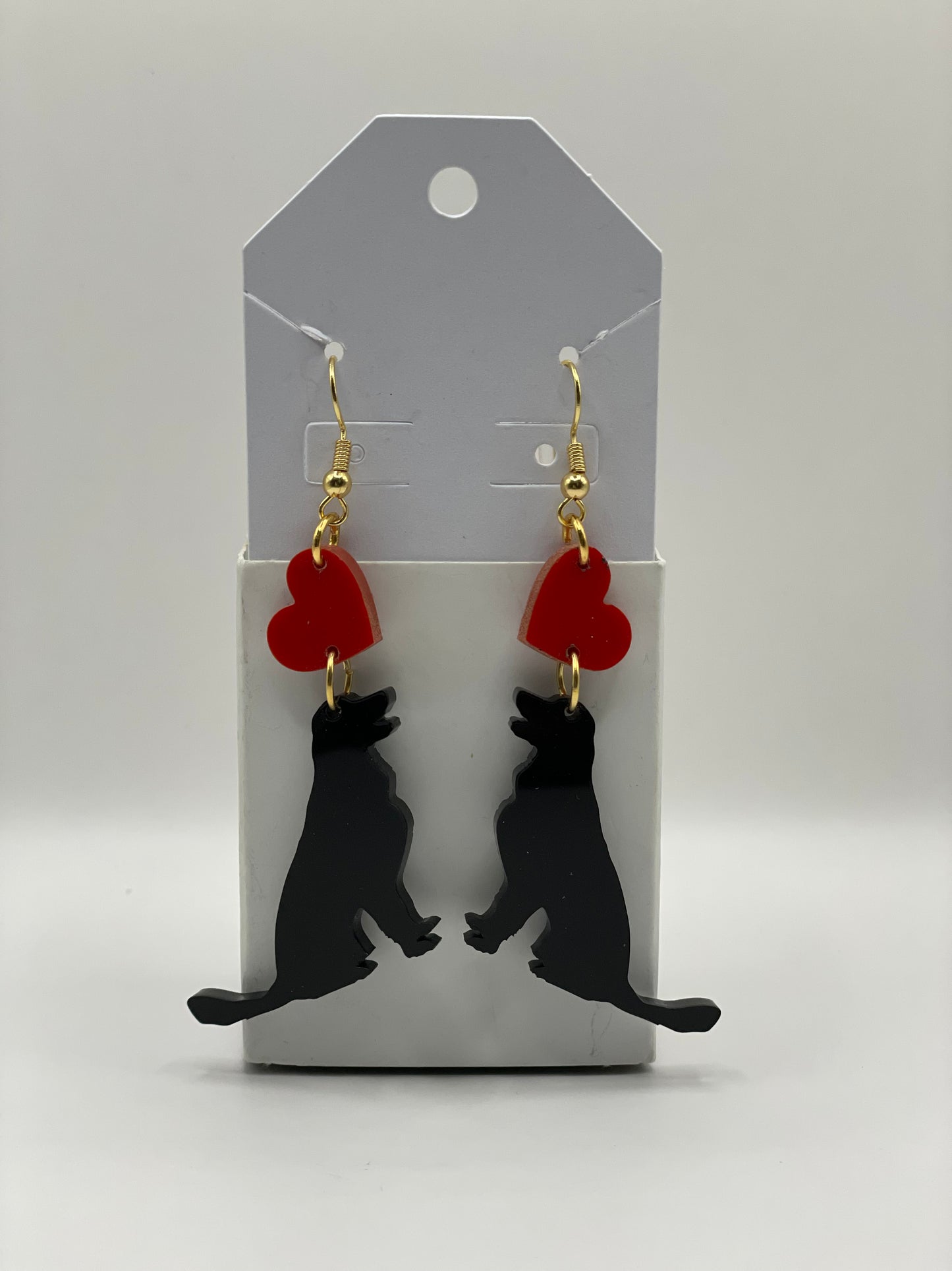 Earrings: "Emma", Acrylic Labrador Dog Silhouette with Red Heart
