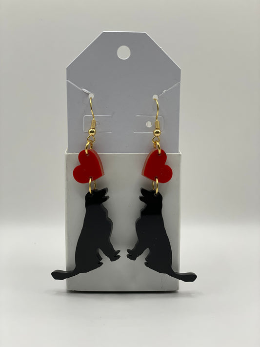 Earrings: "Emma", Acrylic Labrador Dog Silhouette with Red Heart