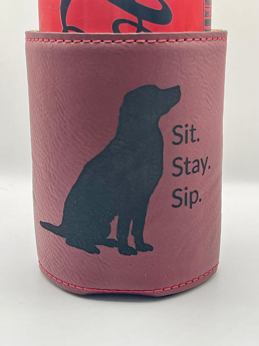 Drinkware: Leatherette Drink Sleeve--Sip, Stay Sip