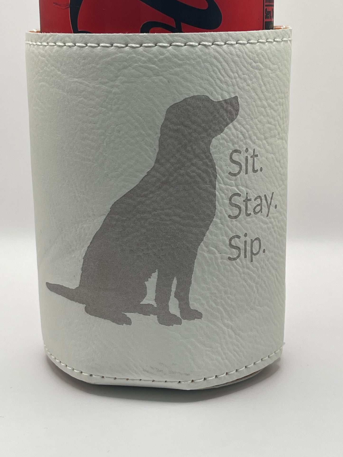 Drinkware: Leatherette Drink Sleeve--Sip, Stay Sip